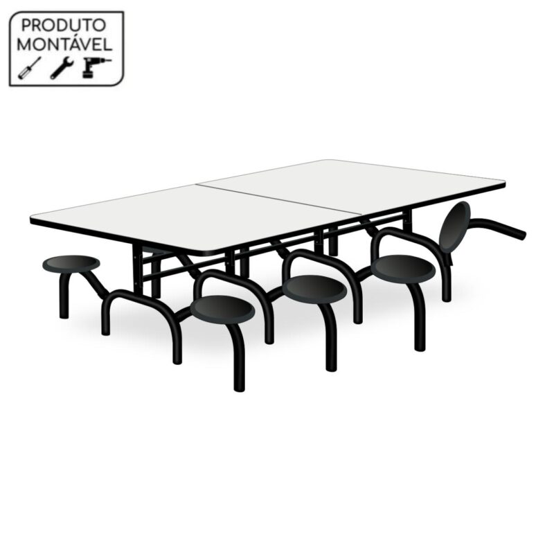 Mesa p/ Refeitório ESCAMOTEÁVEL 08 Lugares – MDP BRANCO DE 25 MM 50047 MÓVEIS PADRÃO 2