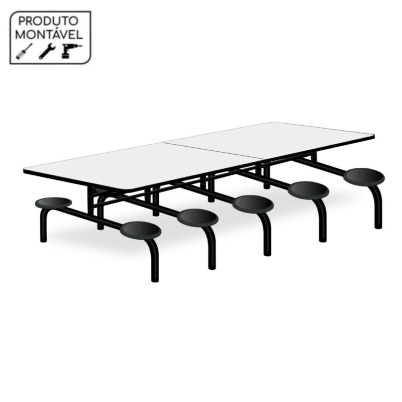 Mesa p/ Refeitório Fixo 10 Lugares MDP BRANCO DE 25 MM 50046 MÓVEIS PADRÃO 2