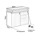 Mesa Escritório em “L” – 1,50×1,50m (Extensível) – com Armário Misto (03 Gav.) NOGAL/SEVILHA – 20603 MÓVEIS PADRÃO 9