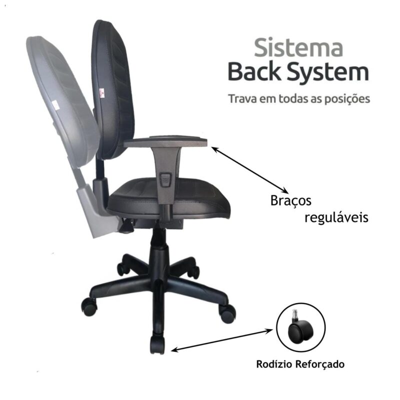 Cadeira Diretorzinha Back System Costurado C/ Braços Reguláveis – Cor Preto 32996 MÓVEIS PADRÃO 4