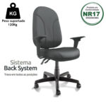 Cadeira Presidente PLUS BACK SYSTEM Baixa Costurada c/ Braços Reguláveis – Corino Preto 32974 MÓVEIS PADRÃO 10