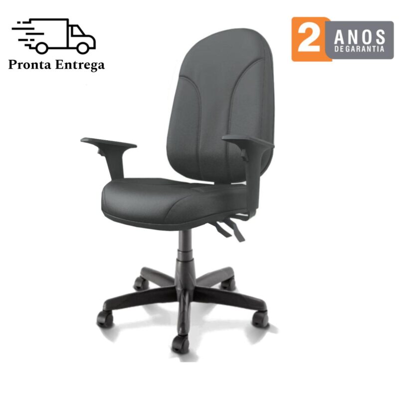 Cadeira Presidente PLUS BACK SYSTEM Baixa Costurada c/ Braços Reguláveis – Corino Preto 32974 MÓVEIS PADRÃO 5