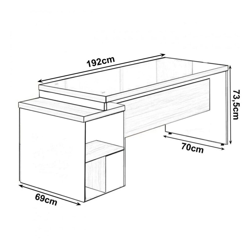 Mesa PEDESTAL RETA C/ VIDRO (03 Gav.) – 1,92X0,70m NOGAL SEVILHA/PRETO – 21399 MÓVEIS PADRÃO 4