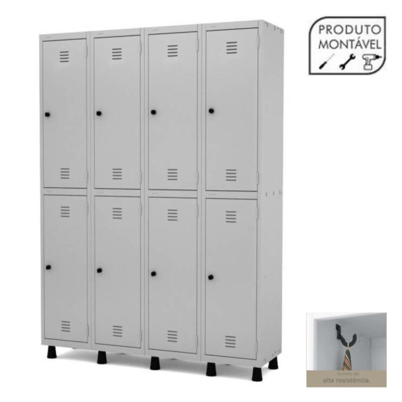 Armário Roupeiro de Aço c/ 08 PORTAS GRANDES – 1,93×1,38×0,40m – CZ/CZ – 10004 MÓVEIS PADRÃO 2