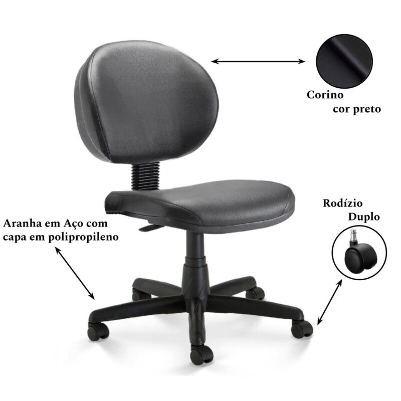 Cadeira Escritório Executiva PLUS LISA S/ BRAÇOS – COR PRETO 32976 MÓVEIS PADRÃO 3