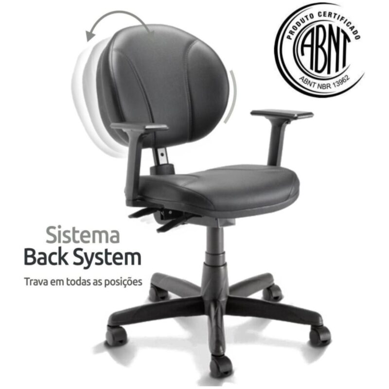 Cadeira Executiva BACK SYSTEM OPERATIVA c/ Braços Reguláveis – CORINO PRETO 32987 MÓVEIS PADRÃO 3