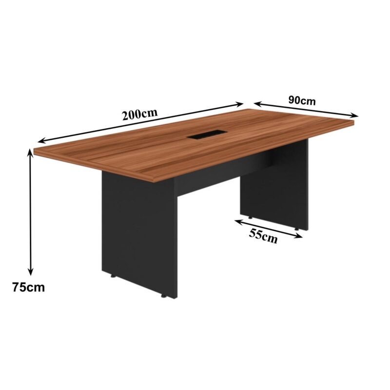 Mesa de Reunião 2,00×0,90m C/ Caixa de Tomada NOGAL SEVILHA/PRETO – 21403 MÓVEIS PADRÃO 3