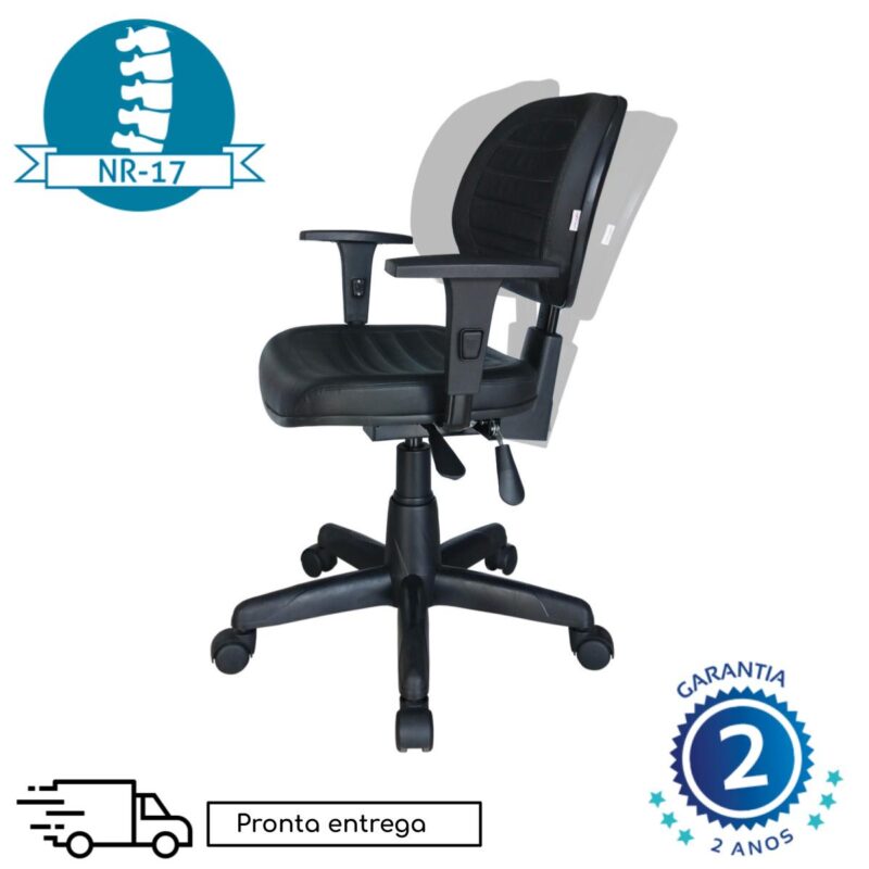 Cadeira Executiva Back System COSTURADA com Braços Reguláveis – Cor Preta – 31008 MÓVEIS PADRÃO 5