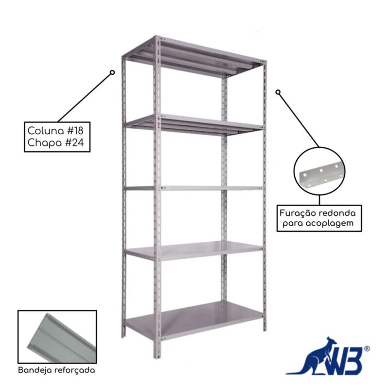 Estante de Aço com 05 Bandejas 58 cm (24/18) – 1,98×0,92×0,58m 16005 MÓVEIS PADRÃO 5