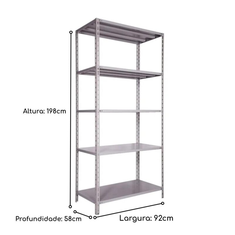 Estante de Aço com 05 Bandejas 58 cm (24/18) – 1,98×0,92×0,58m 16005 MÓVEIS PADRÃO 3