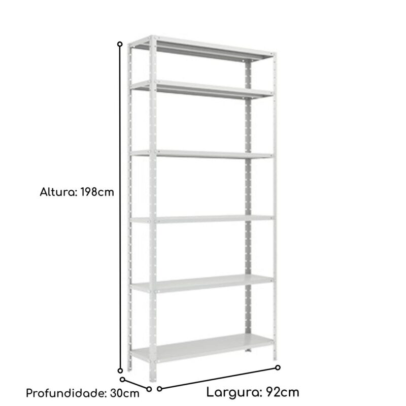 Estante de Aço com 06 Bandejas 30 cm (24/18) – 1,98×0,92×0,30m – Cinza – W3 – 16007 MÓVEIS PADRÃO 3