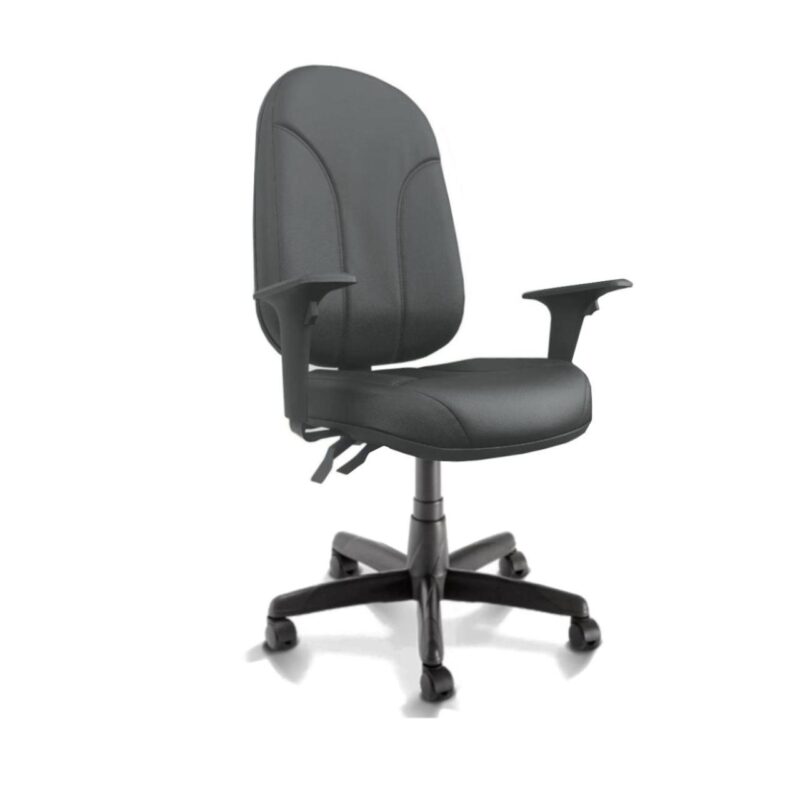 Cadeira Presidente PLUS BACK SYSTEM Baixa Costurada c/ Braços Reguláveis – Corino Preto 32974 MÓVEIS PADRÃO 2