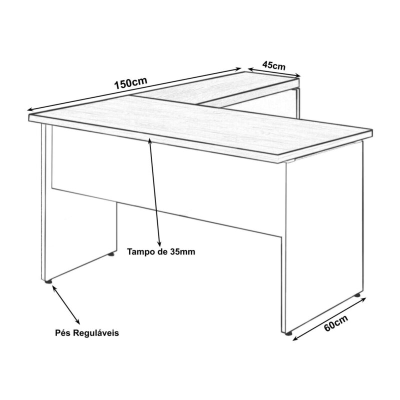 Mesa em “L” (Mesa 1,50m + Mesa Auxiliar) – S/ GAVETAS MARSALA / PRETO – 23476 MÓVEIS PADRÃO 5