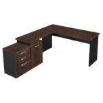 Mesa Escritório em “L” – 1,50×1,50m (Extensível) – com Armário Misto (03 Gav.) MARSALA/PRETO – 23482 MÓVEIS PADRÃO 8