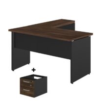 Mesa em “L” (Mesa 1,50m + Mesa Auxiliar) – C/ 02 GAVETAS MARSALA / PRETO – 23477 MÓVEIS PADRÃO