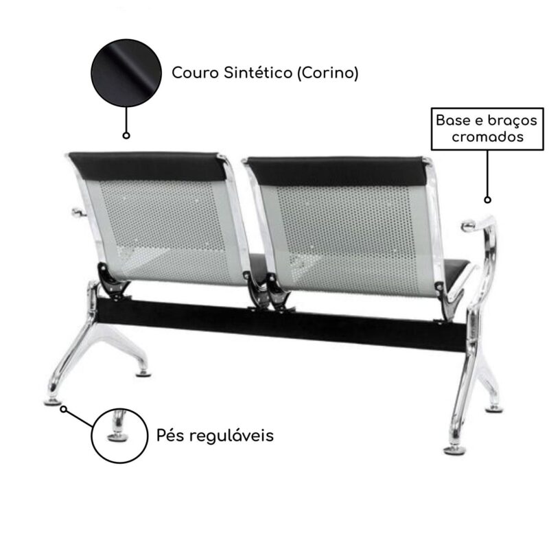 Longarina AEROPORTO ESTOFADA com 02 Lugares – Cor Cromada 33110 MÓVEIS PADRÃO 3
