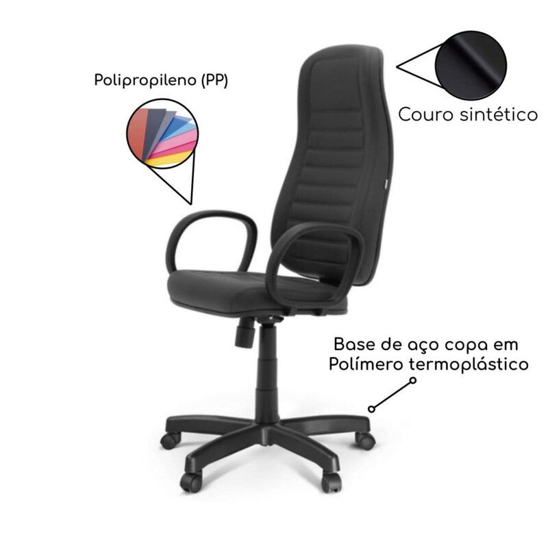 Cadeira Escritório Presidente ALTA c/ BRAÇO CORSA – COR PRETO 32958 MÓVEIS PADRÃO 5