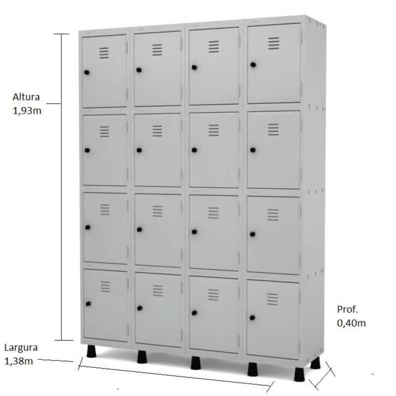 Armário Roupeiro de Aço 16 Portas PEQUENAS – 1,93×1,38×0,40m – CZ/CZ – PANDIN – 10008 MÓVEIS PADRÃO 3