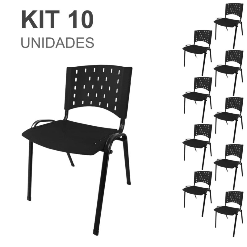 Kit 10 Cadeiras Plásticas 04 pés – COR PRETO – 24001 MÓVEIS PADRÃO 2