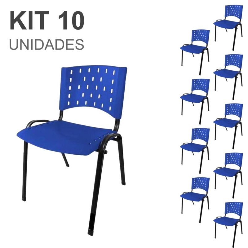 Kit 10 Cadeiras Plásticas 04 pés – COR AZUL – 24003 MÓVEIS PADRÃO 2