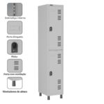 Roupeiro LOCKER de Aço com 02 PORTAS GRANDES – 1,90×0,32×0,40m – CZ/CZ – W3 – 11012 MÓVEIS PADRÃO 7