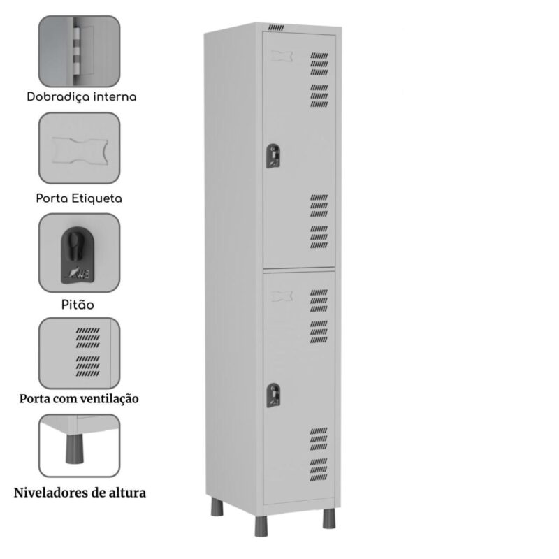 Roupeiro LOCKER de Aço com 02 PORTAS GRANDES – 1,90×0,32×0,40m – CZ/CZ – W3 – 11012 MÓVEIS PADRÃO 4