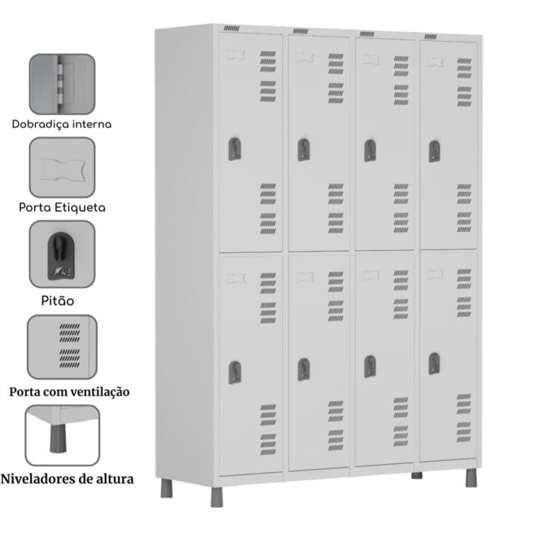 Roupeiro LOCKER de Aço c/ 08 PORTAS GRANDES – 1,90×1,28×0,40m – CZ/CZ – W3 – 11015 MÓVEIS PADRÃO 4