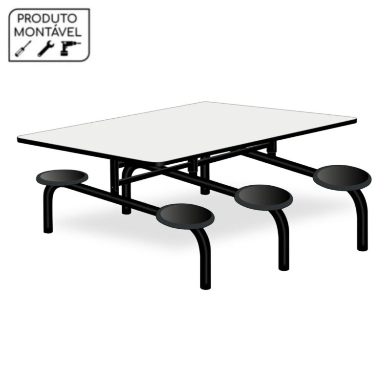 Mesa p/ Refeitório Fixo 06 Lugares MDP BRANCO DE 25 MM 50050 MÓVEIS PADRÃO 2