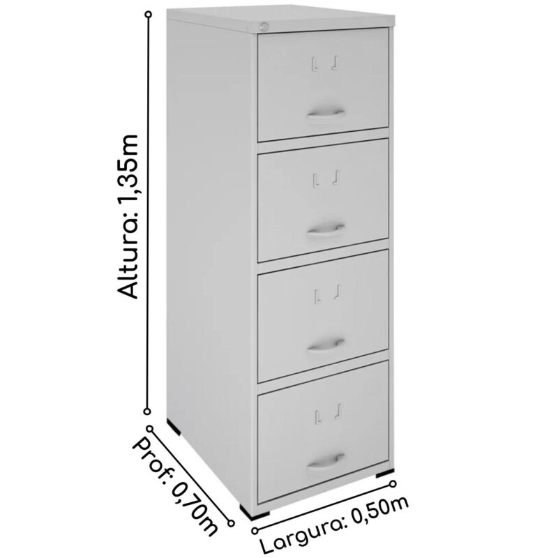 Arquivo de Aço 04 Gav. – CHAPA #22 – C/ TRILHO TELESC – (70cm) – 1,35×0,50×0,70m – CZ/CZ – NOBRE – 15112 MÓVEIS PADRÃO 4