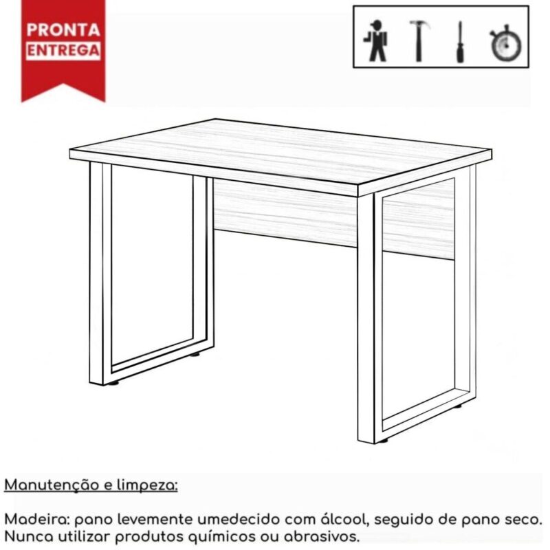 Mesa Escritório PÉ QUADRO 1,50×0,60m -S/ Gavetas – NOGAL SEVILHA/PRETO – 24472 MÓVEIS PADRÃO 4