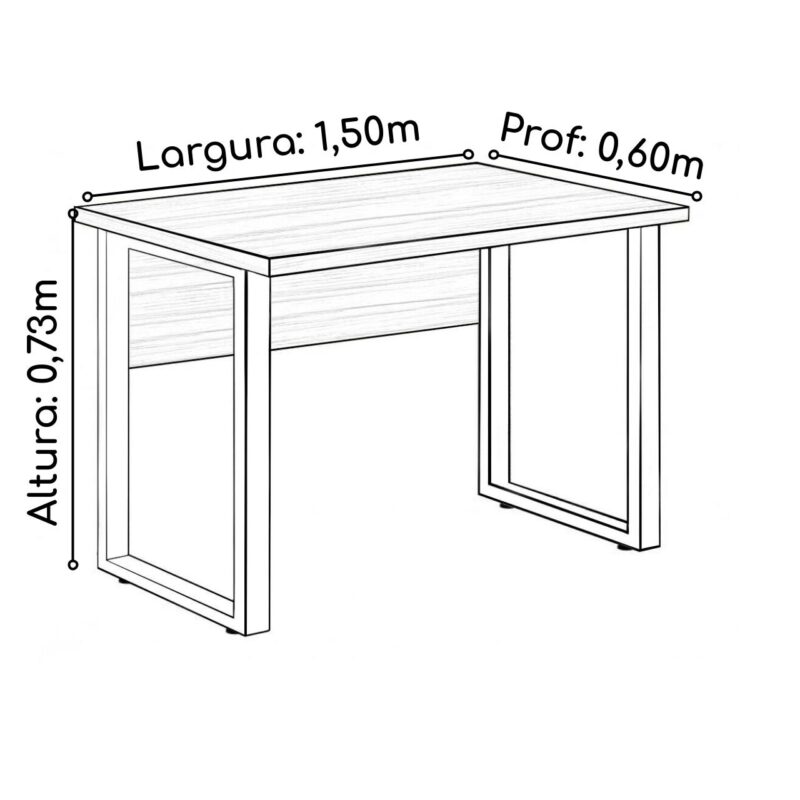 Mesa Escritório PÉ QUADRO 1,50×0,60m -S/ Gavetas – NOGAL SEVILHA/PRETO – 24472 MÓVEIS PADRÃO 5