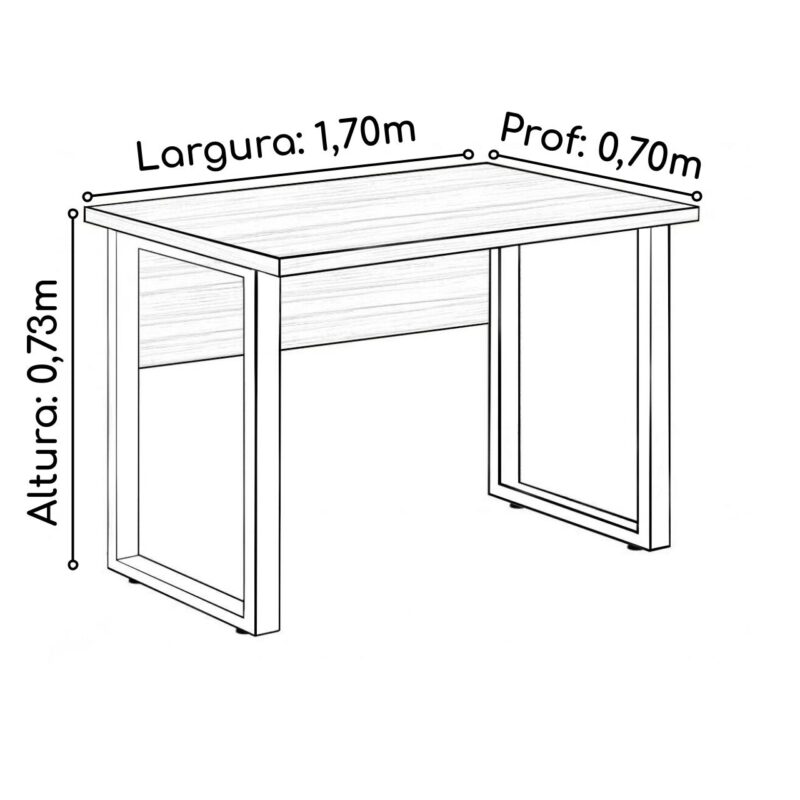 Mesa Escritório PÉ QUADRO 1,70×0,70m -S/ Gavetas – NOGAL SEVILHA/PRETO – 24474 MÓVEIS PADRÃO 5