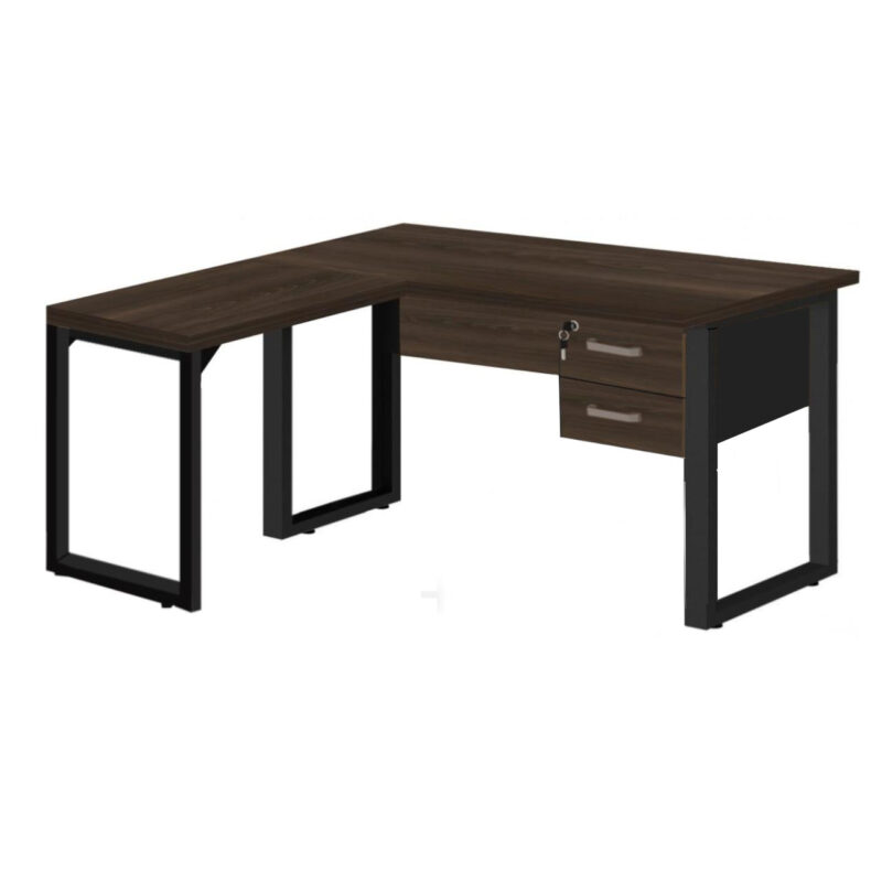 Mesa em L com PÉ QUADRO – (Mesa 1,70m + Mesa Auxiliar) – C/ Gavetas MARSALA/PRETO – 25479 MÓVEIS PADRÃO 2