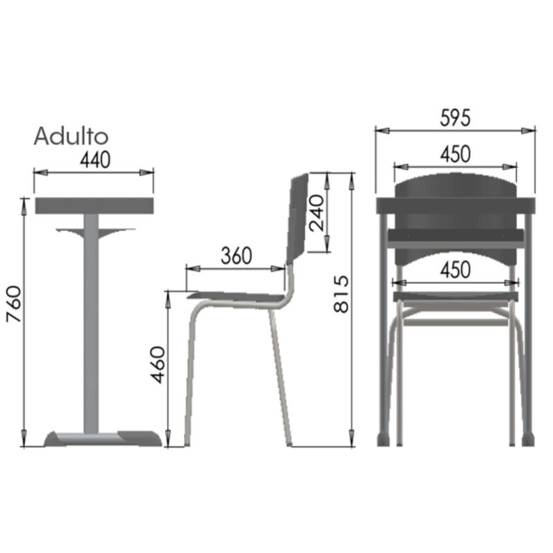 Kit Escolar Individual VERDE – (Mesa e Cadeira) – ADULTO – – COR VERDE – 40084 MÓVEIS PADRÃO 5