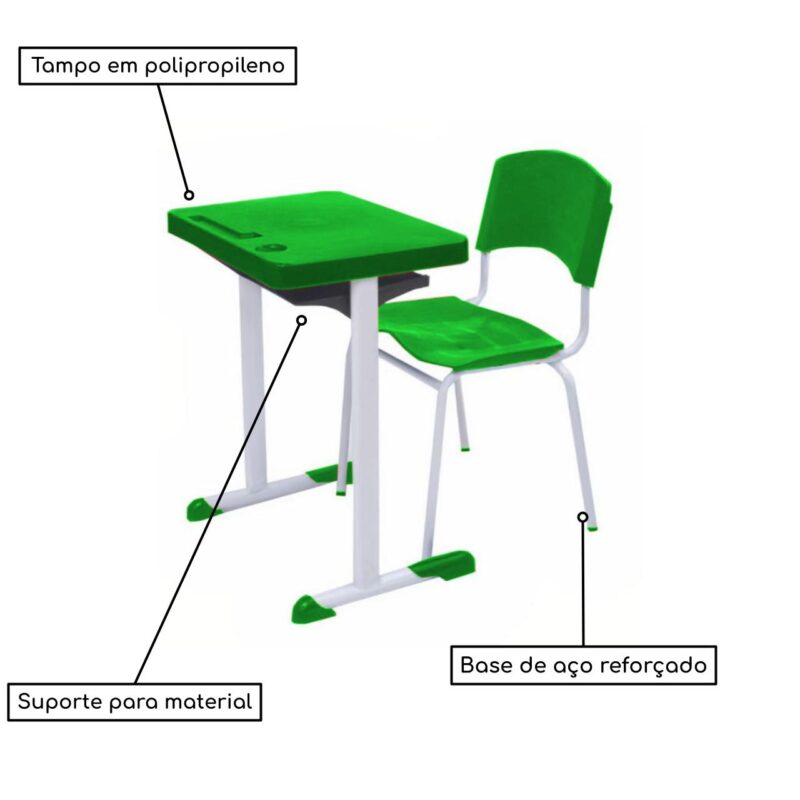 Kit Escolar Individual VERDE – (Mesa e Cadeira) – ADULTO – – COR VERDE – 40084 MÓVEIS PADRÃO 4