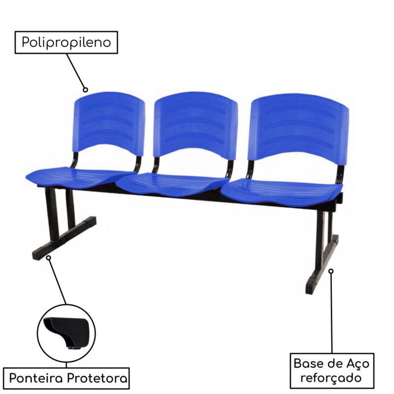 Kit 05 Cadeiras Longarinas PLÁSTICAS 03 Lugares – Cor Azul 33052 MÓVEIS PADRÃO 4