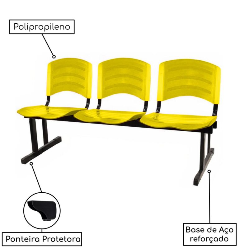 Kit 05 Cadeiras Longarinas PLÁSTICAS 03 Lugares – Cor Amarelo 33080 MÓVEIS PADRÃO 4