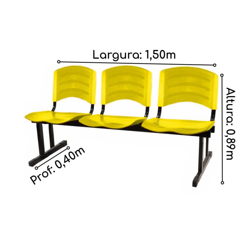 Kit 05 Cadeiras Longarinas PLÁSTICAS 03 Lugares – Cor Amarelo 33080 MÓVEIS PADRÃO 6