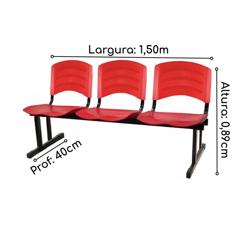 Cadeira Longarina PLÁSTICA 03 Lugares – Cor Vermelho 33022 MÓVEIS PADRÃO 5