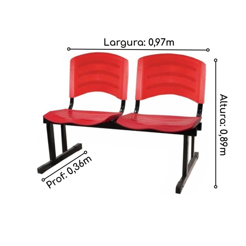 Cadeira Longarina PLÁSTICA 02 Lugares – Cor Vermelho 33027 MÓVEIS PADRÃO 3