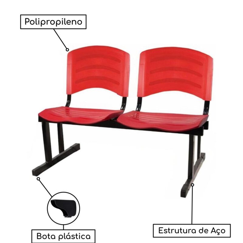 Cadeira Longarina PLÁSTICA 02 Lugares – Cor Vermelho 33027 MÓVEIS PADRÃO 4