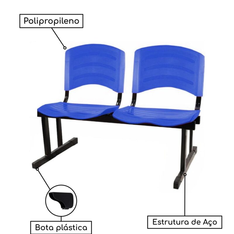 Cadeira Longarina PLÁSTICA 02 Lugares – Cor Azul 33028 MÓVEIS PADRÃO 4