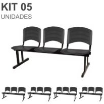 Kit 05 Cadeiras Longarinas PLÁSTICA 03 Lugares – Cor PRETO 33034 MÓVEIS PADRÃO