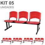 Kit 05 Cadeiras Longarinas PLÁSTICAS 03 Lugares – Cor Vermelho 33043 MÓVEIS PADRÃO 7