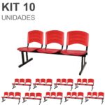 Kit 10 Cadeiras Longarinas PLÁSTICAS 03 Lugares – Cor Vermelho 33048 MÓVEIS PADRÃO 7