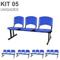 Kit 05 Cadeiras Longarinas PLÁSTICAS 03 Lugares – Cor Azul 33052 MÓVEIS PADRÃO