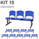 Kit 10 Cadeiras Longarinas PLÁSTICAS 03 Lugares – Cor Azul 33057 MÓVEIS PADRÃO 7