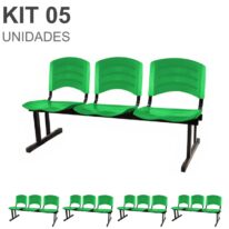 Kit 05 Cadeiras Longarinas PLÁSTICAS 03 Lugares – Cor Verde 33061 MÓVEIS PADRÃO