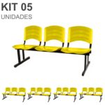 Kit 05 Cadeiras Longarinas PLÁSTICAS 03 Lugares – Cor Amarelo 33080 MÓVEIS PADRÃO 7