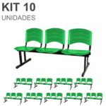 Kit 10 Cadeiras Longarinas PLÁSTICAS 03 Lugares – Cor Verde 33066 MÓVEIS PADRÃO 7